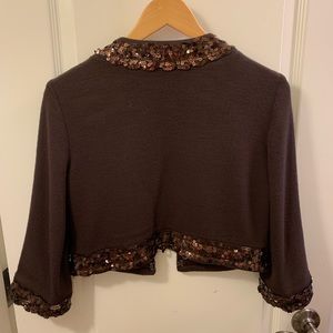Parameter brown sequined cropped sweater jacket